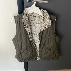 Reversible olive green fleece vest